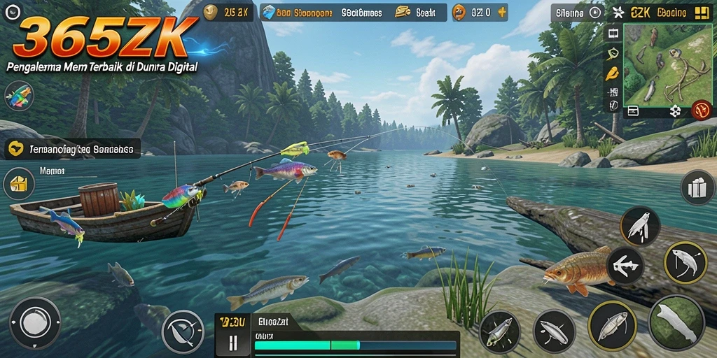 Screenshot gameplay 365ZK dengan aksi memancing yang seru.