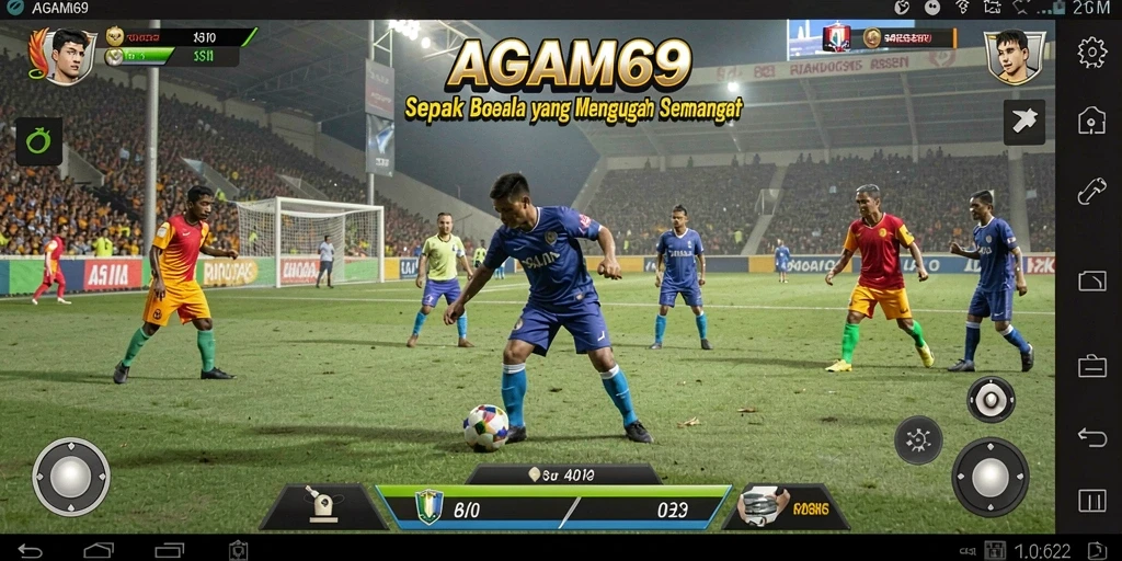 Tangkapan layar utama AGAM69 menampilkan aksi seru di lapangan sepak bola.
