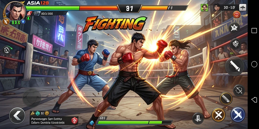 Tampilan gameplay ASIA128 yang mendebarkan dalam pertarungan Fighting.