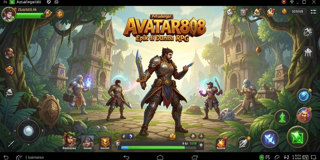 Screenshot utama AVATAR808 menunjukkan aksi seru dalam pertempuran RPG.