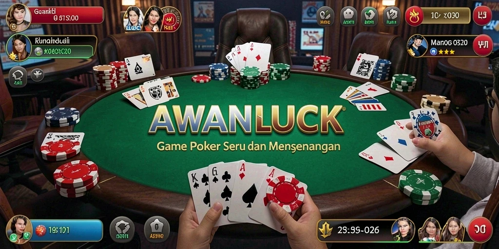 Tampilkan gameplay Poker seru AWANLUCK yang menantang.