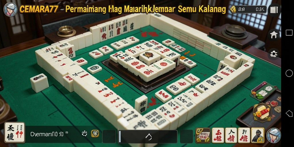 Screenshot CEMARA77 menampilkan gameplay Mahjong yang seru dan penuh warna.