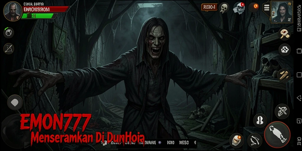 Tampilan gameplay menakutkan dengan suasana mencekam di EMON777.
