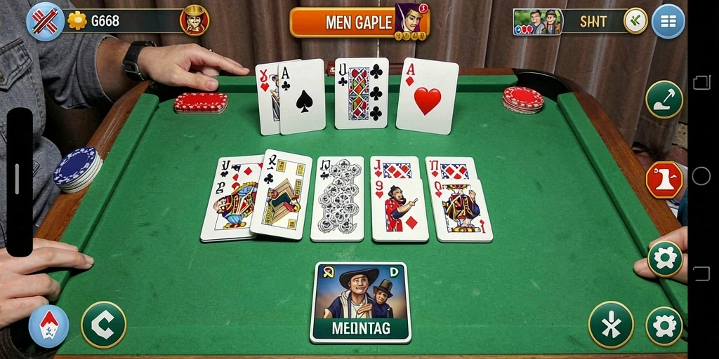 Screenshot utama G668 yang menunjukkan gameplay Gaple yang menarik.