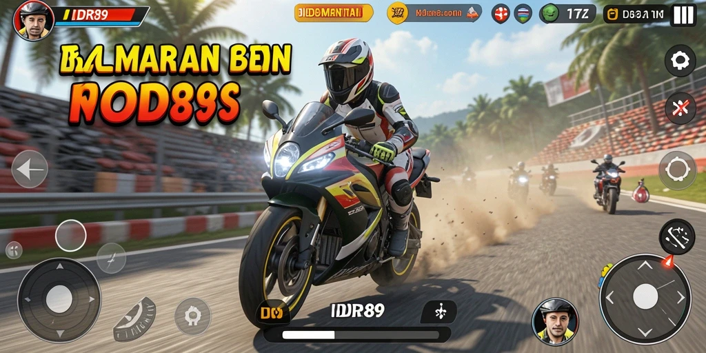 Screenshot gameplay IDR89 menampilkan aksi balapan motor yang seru.