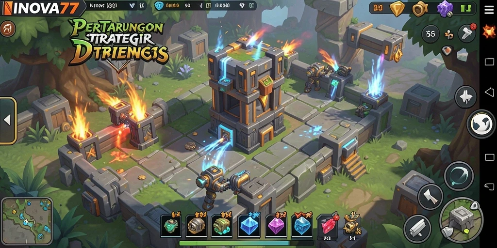 Gameplay seru di INOVA77 dengan menara yang beragam.