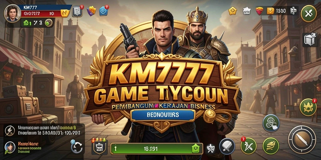 Screenshot gameplay KM777 menampilkan aksi membangun kerajaan bisnis.