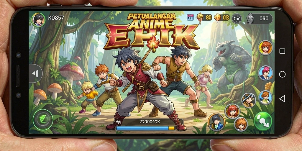 Screenshot KO857 menampilkan aksi seru karakter anime dalam pertempuran.