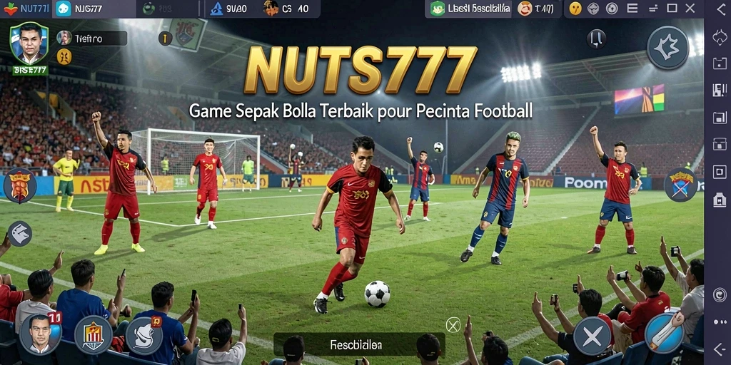 Screenshot gameplay NUTS777 menunjukkan aksi seru di lapangan sepak bola.