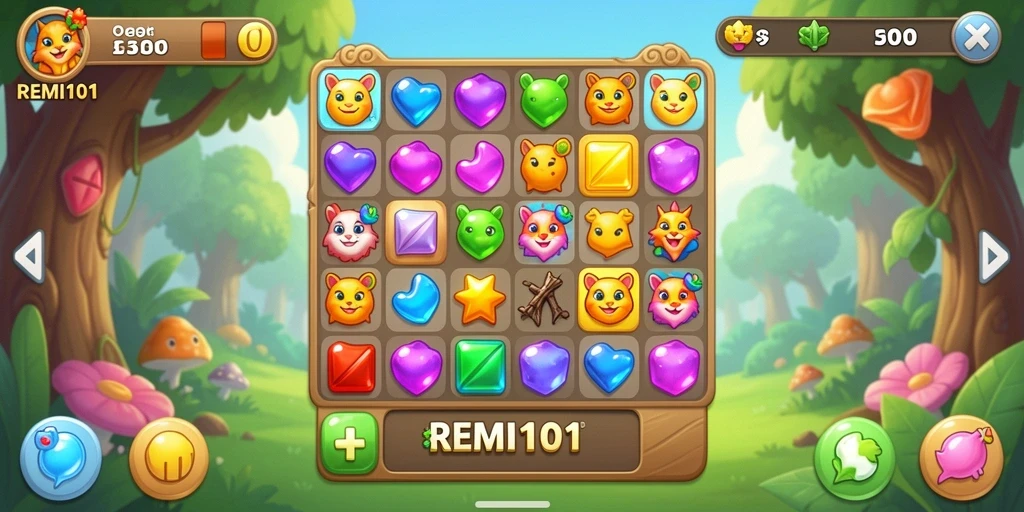 Screenshot gameplay <strong>REMI101</strong> menunjukkan momen seru mencocokkan elemen.