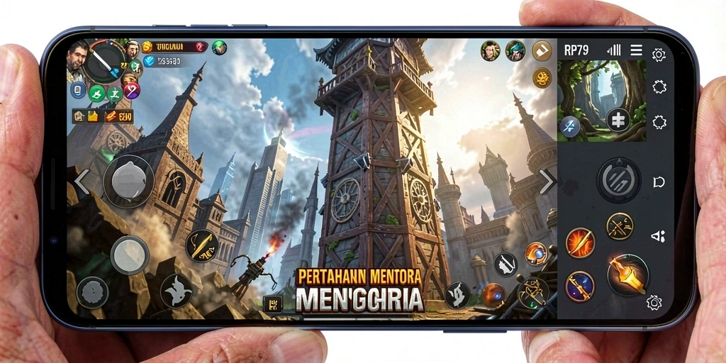 Tampilan gameplay RP79 yang menegangkan dalam Tower Defense.