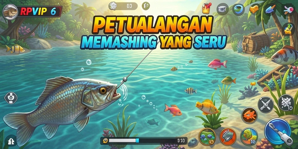 Gameplay RPVIP6 yang seru dan menantang dalam memancing ikan.