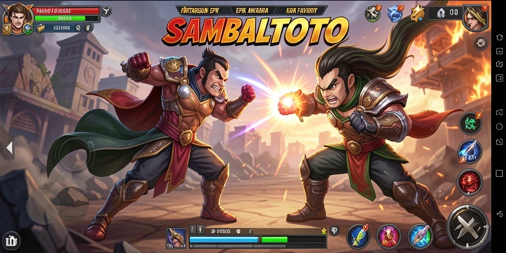 Gameplay menegangkan dalam pertarungan karakter kuat.