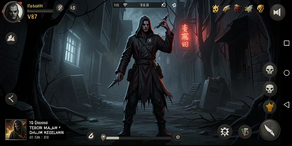 Tangkapan layar utama V87 menampilkan suasana mencekam dalam gameplay horor.