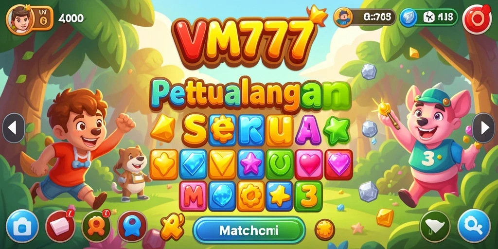 Gameplay VM777 dengan tantangan Match-3 yang mendebarkan.