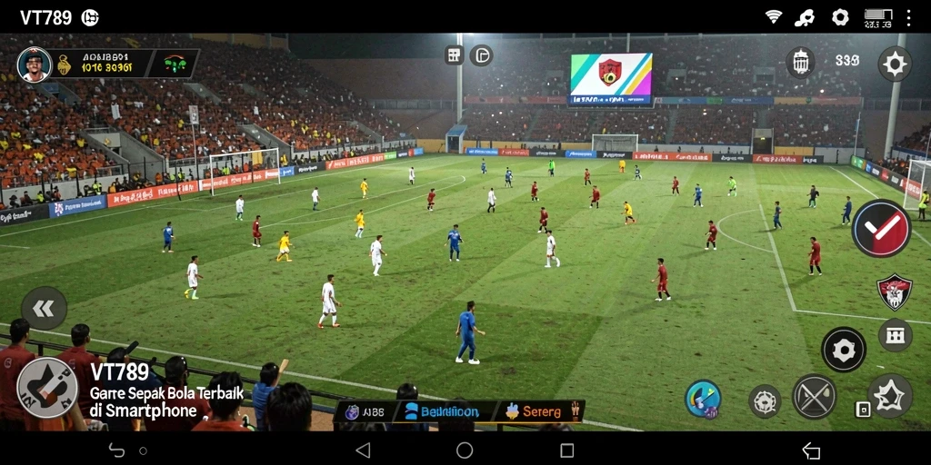 Tangkapan layar gameplay VT789 menunjukkan aksi sepak bola yang seru.